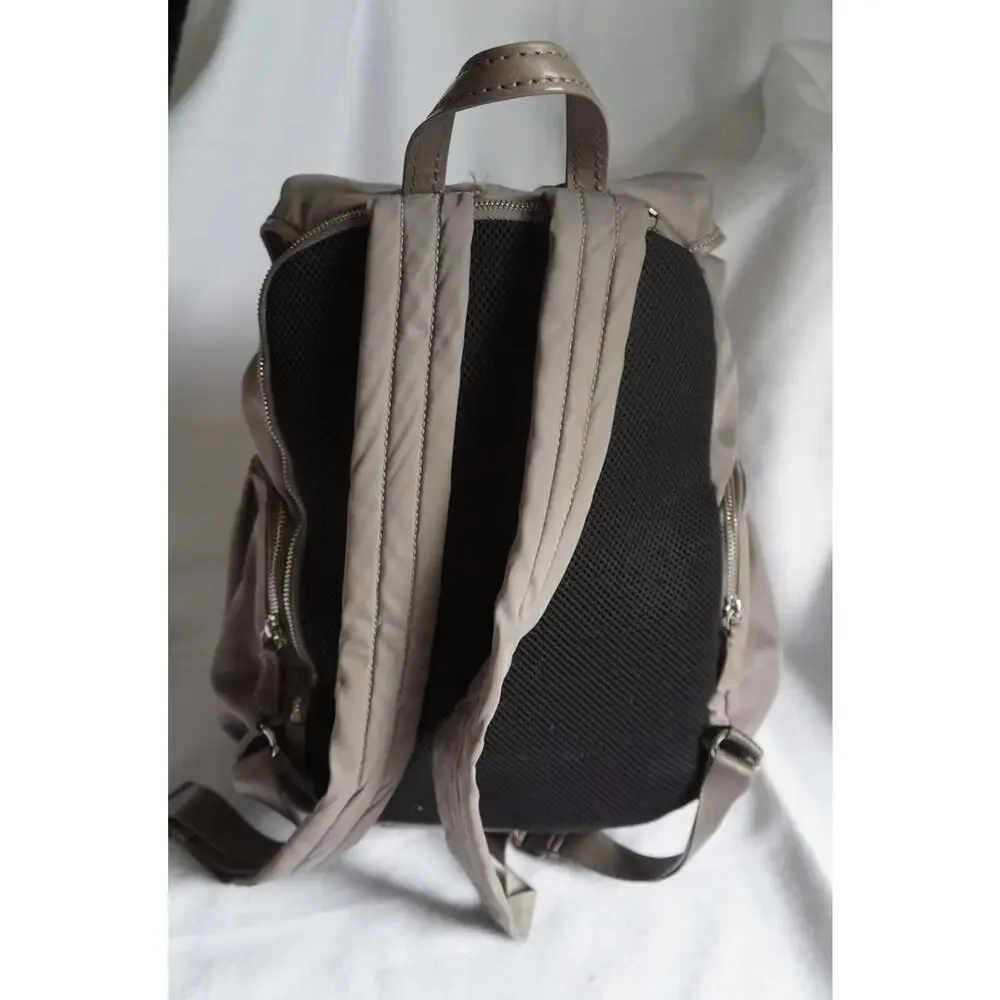 MZ WALLACE Marlena Backpack Bag Olive Green Nylon Leather Trim with silver metal